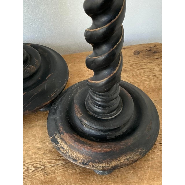 Vintage Boho Monumental Distressed Barley Twist Candlesticks - Set of 3 For Sale In West Palm - Image 6 of 11
