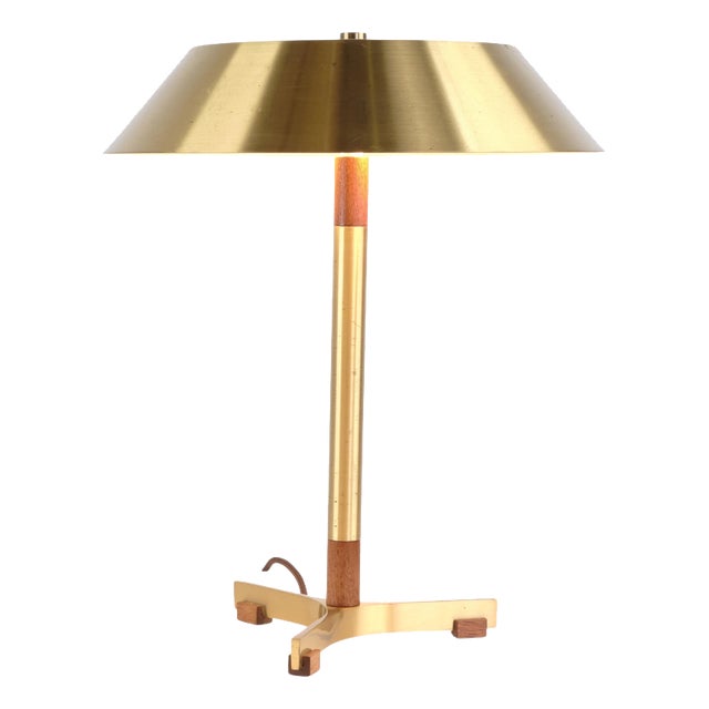 President Table Lamp in Teak and Brass by Jo Hammerborg for Fog & Mørup, 1960s For Sale