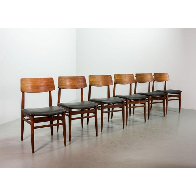 Danish Teak Dining Chairs with Black Leatherette Seats, Denmark, 1960s, Set of 6 For Sale - Image 18 of 18