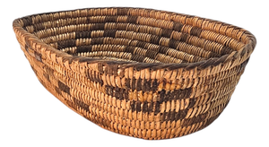 Tohono O’odham Papago Oval Coiled Basket Tray With Coyote Track Motif 8"