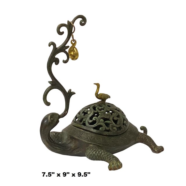 This is a handmade Chinese accent decorative oriental Fengshui Turtle figure made of mixed metal in a brown bronze color...