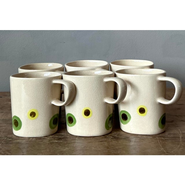 Vintage Boho Glazed Ceramic Polka Dot Coffee Cups. - Set of 6 For Sale - Image 4 of 5