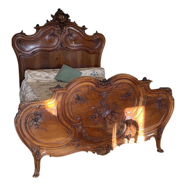 Baroque Louis XV Style Carved Walnut Bed, 1870 For Sale