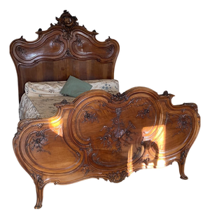 Baroque Louis XV Style Carved Walnut Bed, 1870