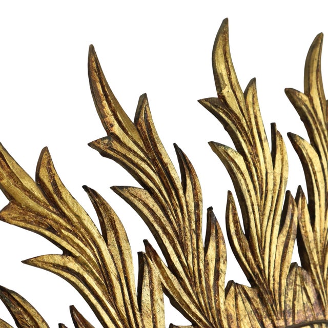 Large Gold Leaf Gilt Wood Sunburst Mirror, 1950s For Sale - Image 13 of 18