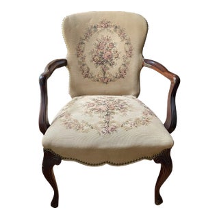 Vintage Louis XV Style Early 1900’s Open Arm Chair With Nailhead Trim For Sale