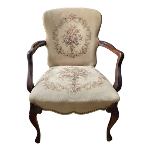 Vintage Louis XV Style Early 1900’s Open Arm Chair With Nailhead Trim