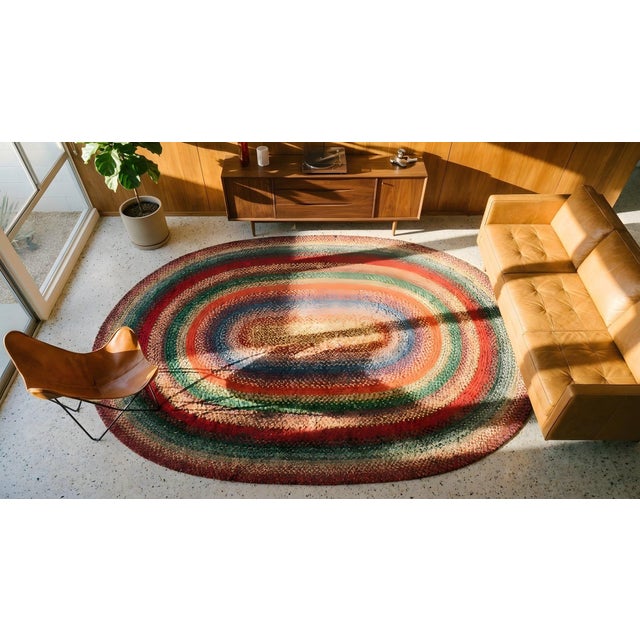1930s Multicolor Folk Art Antique Oval American Braided Rug 6'10" X 9'2" Cotton Carpet For Sale - Image 16 of 18