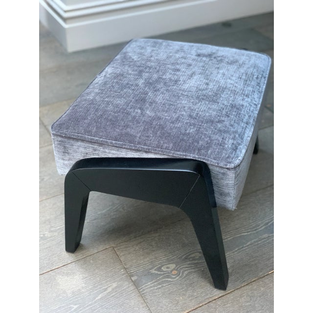 Art Deco Style Black Ebony, Grey Ribbed Velvet, and Beech Ottoman by Casa Botelho For Sale - Image 11 of 18