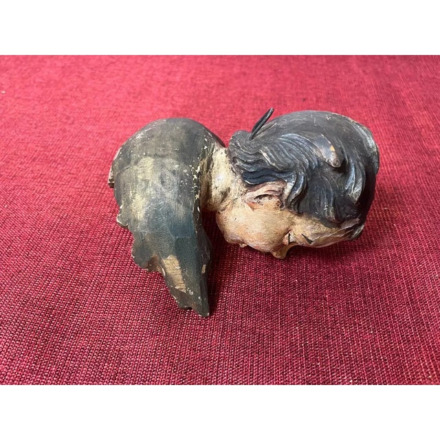 Early 19th Century C1800 Antique Italian Renaissance Carved Polychromed Wood Dramatic Hanging Putto / Cherub Sculpture For Sale - Image 5 of 12