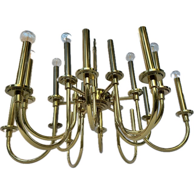 Mid-Century Modern Vintage 18-Light Brass Chandelier in Style of Tommi Parzinger For Sale - Image 3 of 11