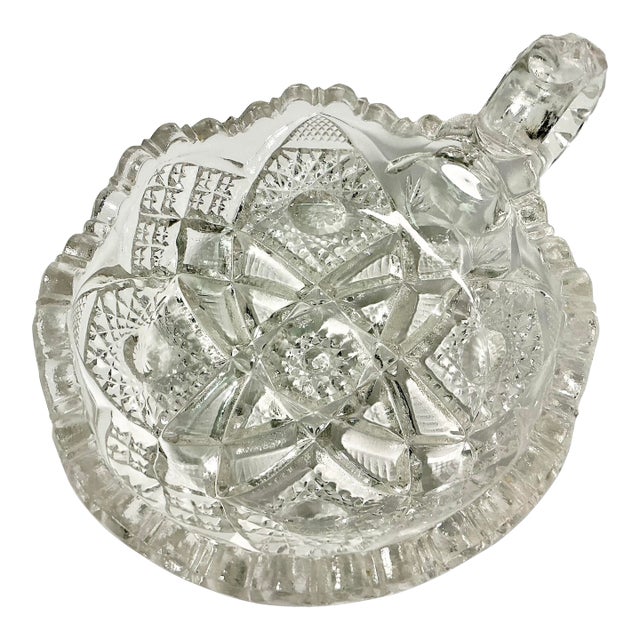 Late 1800s Antique Boho Chic Hollywood Regency American Brilliant Cut Jam Serving Dish, With Finger Handle For Sale
