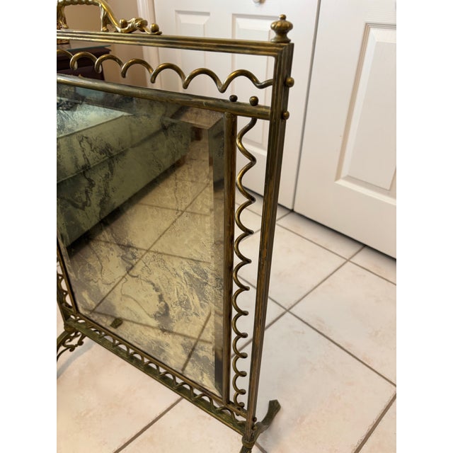 Hollywood Regency Vintage Brass Dragon Handle Hearth Mirror, Beveled Smoked Glass For Sale - Image 3 of 6
