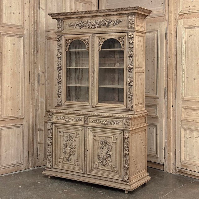 Renaissance 19th Century French Renaissance Hunt Stripped Oak Bookcase For Sale - Image 3 of 18