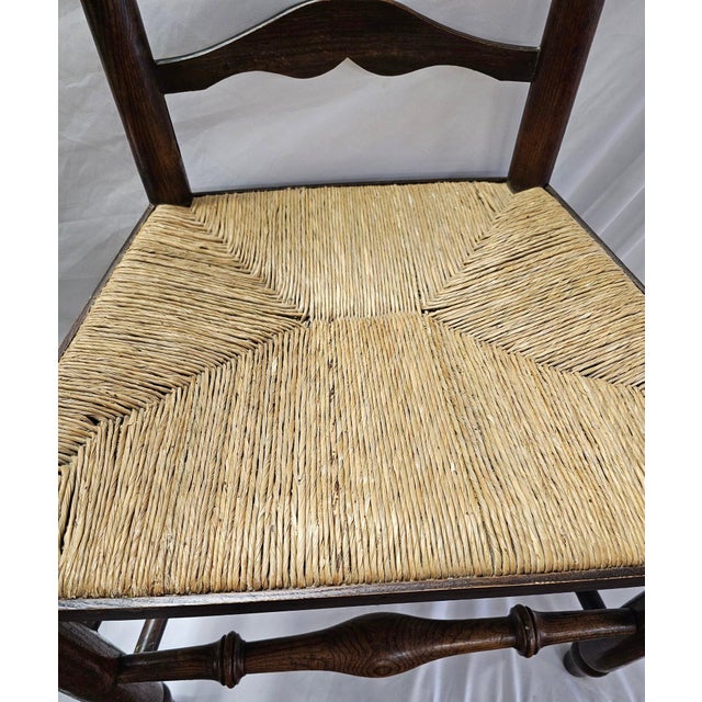 Late 18th Century Matched Pair of Antique Eighteenth-Century English Ladderback Rush Seat Chairs For Sale - Image 5 of 10