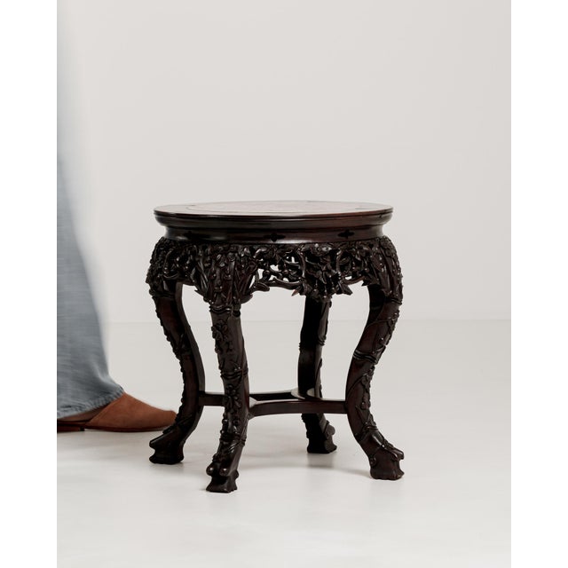 Chinese Carved Pedestal Table with Marble Top, Antique, China, Late 19th Century For Sale In Greensboro - Image 6 of 14