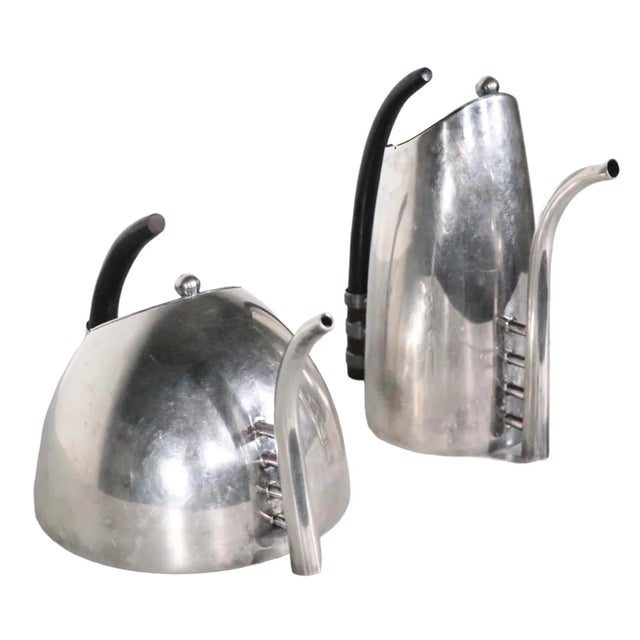 2 Pc. Postmodern Silver-Plate Coffee Tea Pot Set Made in Italy by Sabittini C 1980's For Sale - Image 13 of 13
