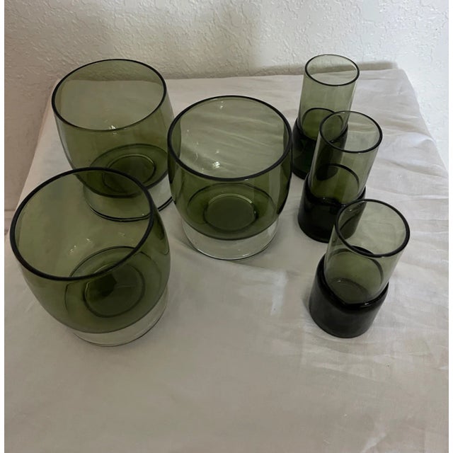 Mid 20th Century Vintage Mid-Century Modern Olive Green Lowball & Shot Glasses-A Set For Sale - Image 5 of 8
