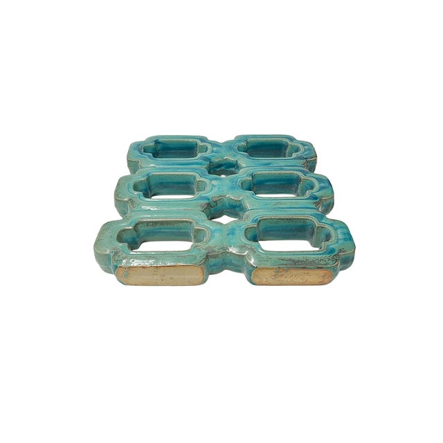 Chinese Chinese Rectangular Open Turquoise Mix Glaze Wall Floor Clay Tile For Sale - Image 3 of 11