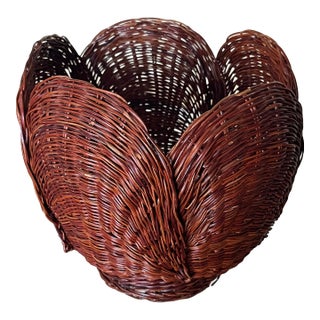 Finely Woven Mahogany Toned Rattan Planter For Sale
