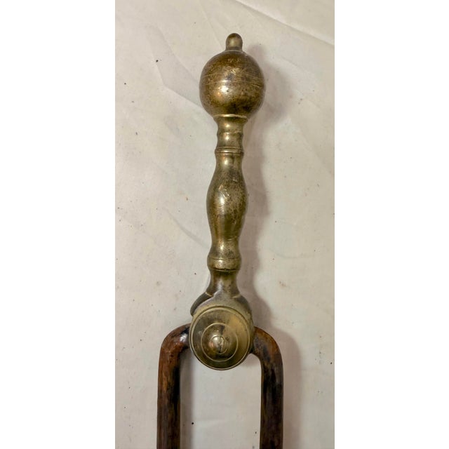 Antique 18th Century Wrought Iron Turned Brass English Fireplace Tongs Tool 7 For Sale - Image 9 of 10