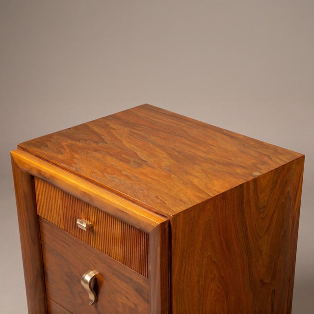 Nightstand End Tables in Laurel Wood With Gold Hardware, Pair For Sale In New York - Image 6 of 8