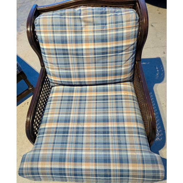 Henredon Pair of Vintage Henredon Low-Profile Cane Wingback Lounge Chairs For Sale - Image 4 of 8
