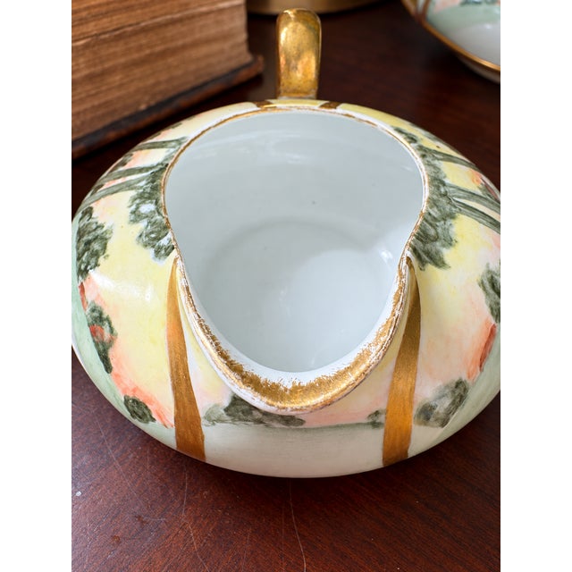 Ceramic Early 20th Century French La Seynie Limoges Hand Painted Landscape Creamer and Sugar Bowl Set Signed Ramsay For Sale - Image 7 of 10