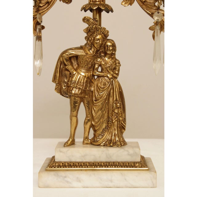 Metal Antique Victorian Brass Marble Base Girandole Candelabra - 3 Pieces For Sale - Image 7 of 13