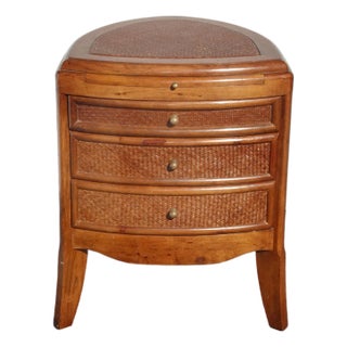 Vintage French Country Bamboo Rattan Side Table End Table W Drawers ~ Triangle For Sale