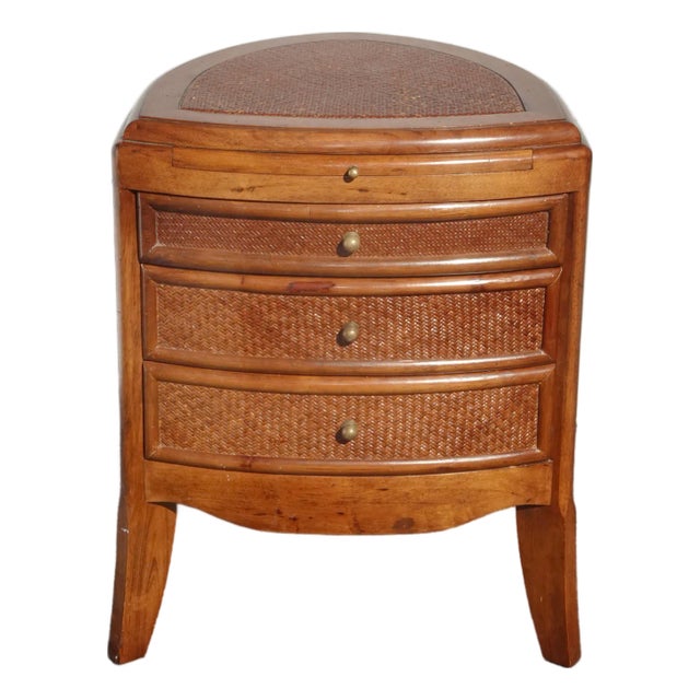 Vintage French Country Bamboo Rattan Side Table End Table W Drawers ~ Triangle For Sale