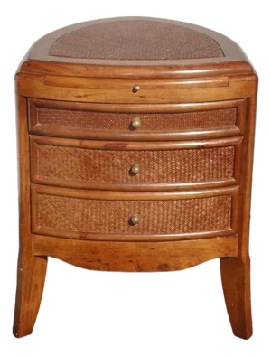 Vintage French Country Bamboo Rattan Side Table End Table W Drawers ~ Triangle