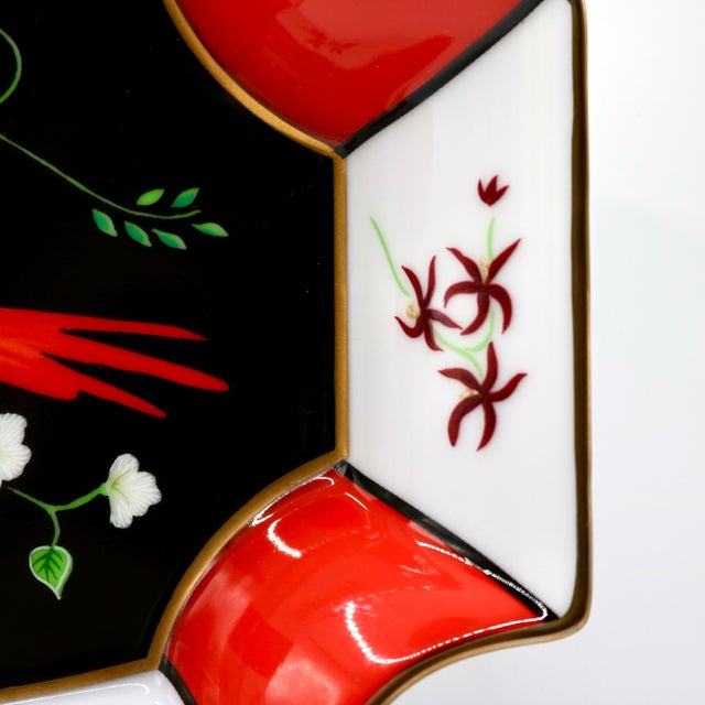 Ceramic Vintage Lynn Chase Designs "Jaguar Jungle" Porcelain Parrot Motif Octagonal Tray For Sale - Image 7 of 10