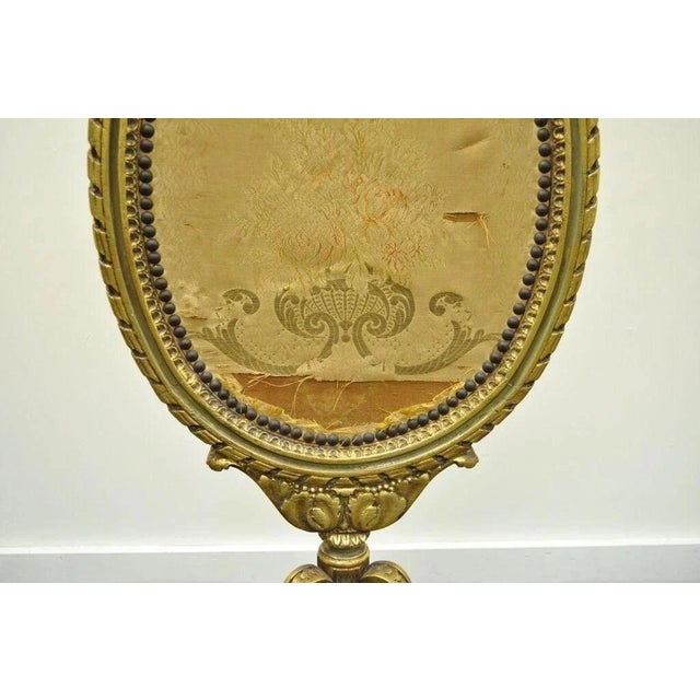 Antique French Louis XVI XV Carved Giltwood Green & Gold Oval Fireplace Screen For Sale - Image 4 of 10