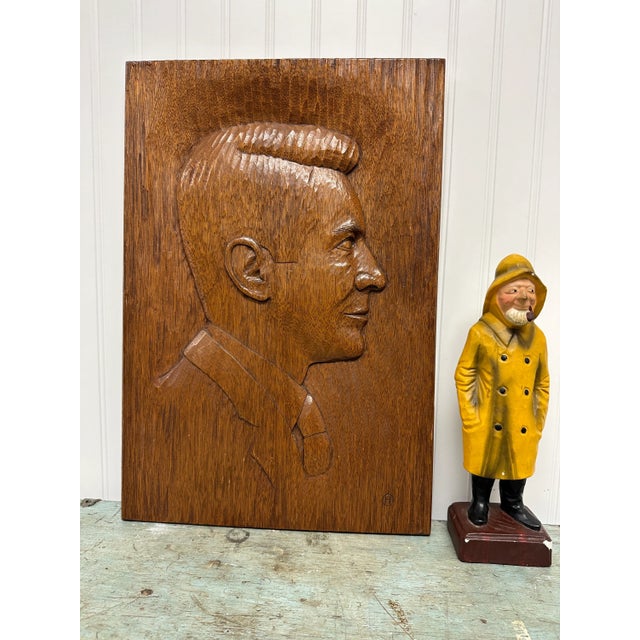 Wood Carved Profile of a Gentleman with good hair height. Wood Plaque is a wall hanging at 20" x 13.5" of this sharp...