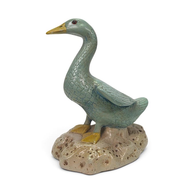 Chinese Mud Goose or Duck Sculpture With Glass Eyes, 9.25" Chalkware For Sale - Image 4 of 10