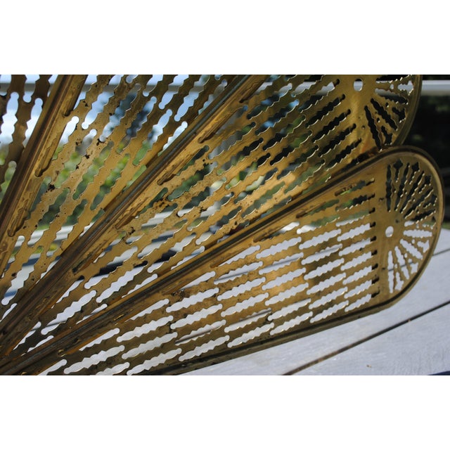 Metal Vintage Brass Fireplace Screen Expandable Fan For Sale - Image 7 of 8