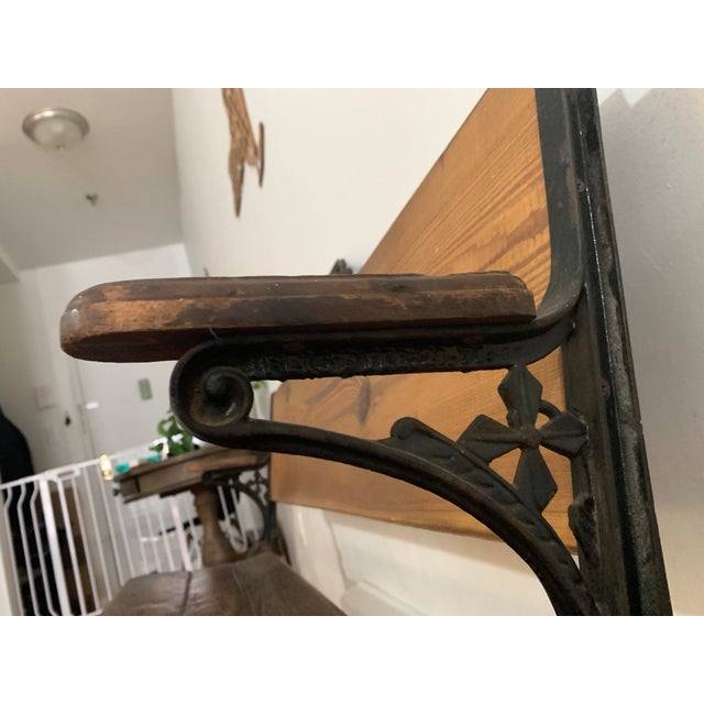 American Vintage 19th Century Baker, Pratt, & Co Cast Iron and Wood School Bench With Hinged Seat For Sale - Image 3 of 7