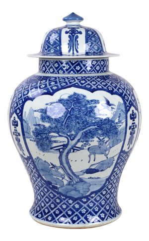 Early 20th Century Vintage Blue White Temple Jar