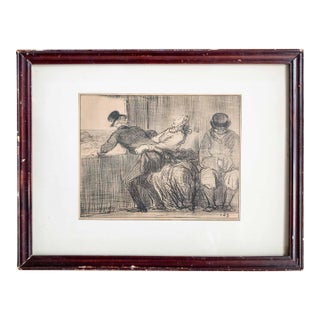 19th Century French Lithograph Print "En Chemin De Fer" by Honore Daumier For Sale