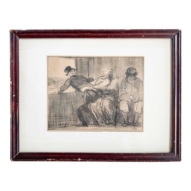 19th Century French Lithograph Print "En Chemin De Fer" by Honore Daumier For Sale