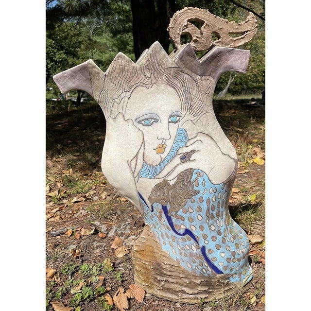 20th C. Fine & Large Retro Kemenyffy Double Sided Sculptural Raku Art Vessel For Sale - Image 9 of 16