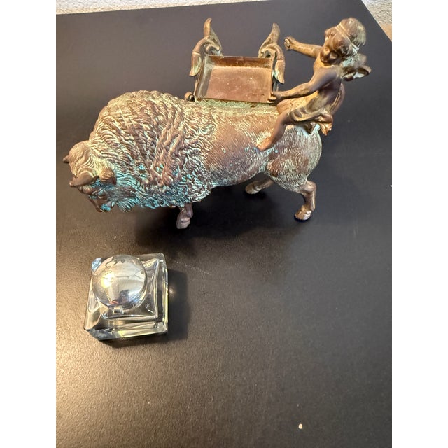 Late 19th Century American Bison Bronze Ink Well For Sale - Image 4 of 11