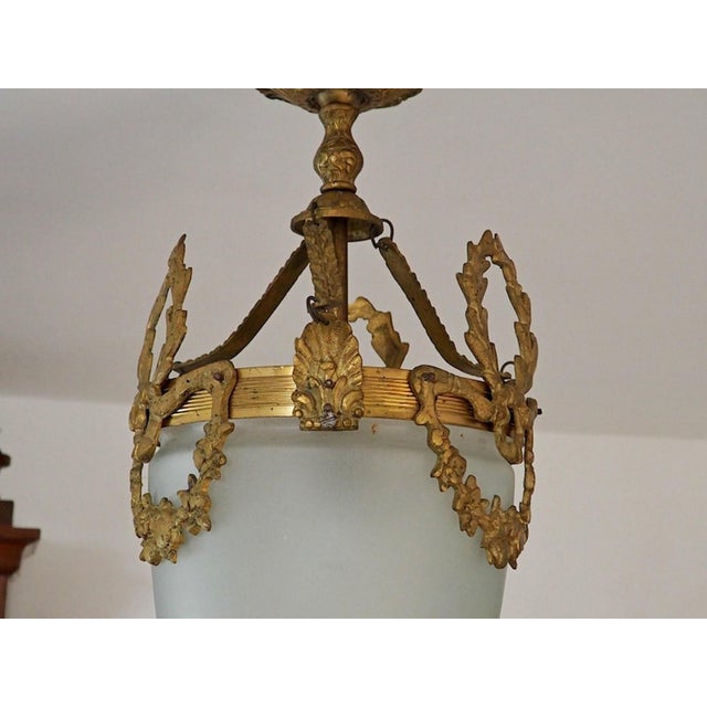 Antique French Louis XVI Style Glass and Bronze Pendant Lamp, 1890s For Sale - Image 11 of 15