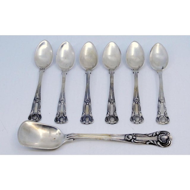 Silver Coffee Spoons and Sugar Shovel with Shell-Shaped Reliefs, Set of 6, in Very Good conditions. Designed 1890 to 1919...