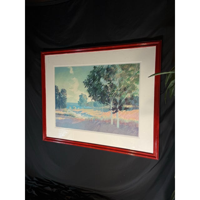 Early 21st Century Coastal Countryside Landscape Print in Red Frame For Sale - Image 9 of 9