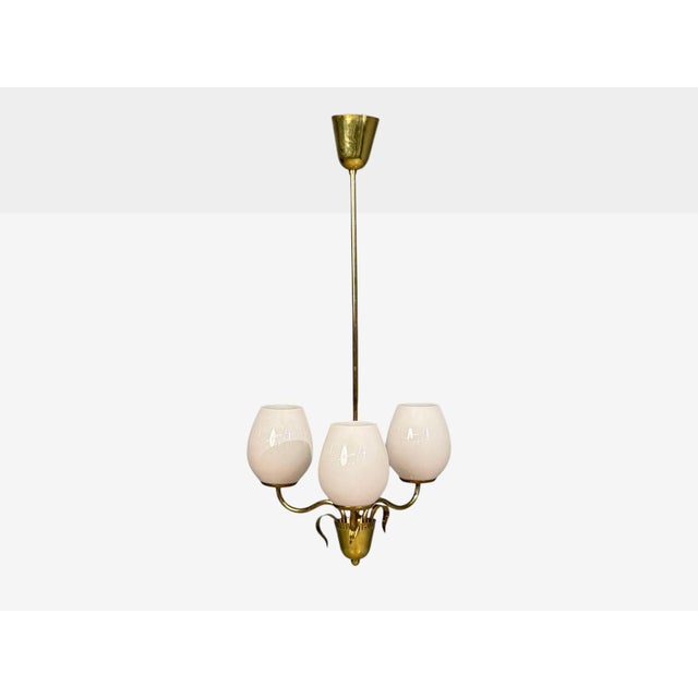 1950s Idman, Finnish Modern, Pendant Light, Brass, Pink Tinted Glass For Sale - Image 4 of 14