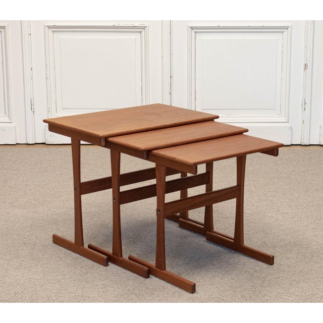 Mid-Century Modern Vintage Danish Teak Nesting Tables by Kristensen & Thomassen, 1960s, Set of 3 For Sale - Image 3 of 7