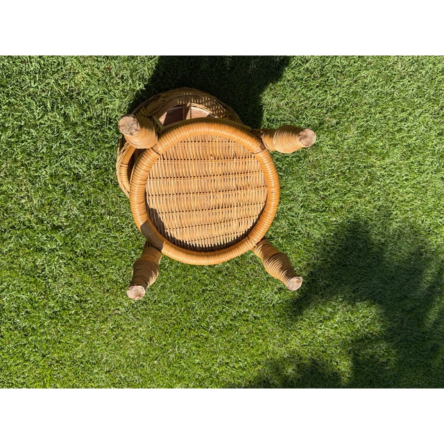Vintage Sculptural Rattan Side Table With Tessellated Travertine Inlay For Sale - Image 10 of 15