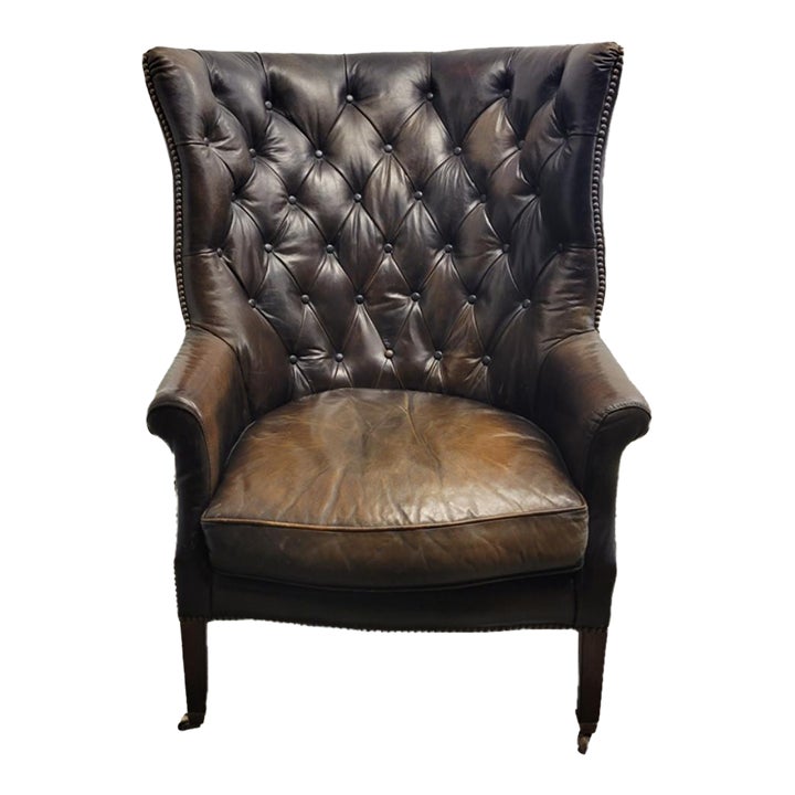 Late 20th C Henredon Tufted Leather Wing Chair Chairish